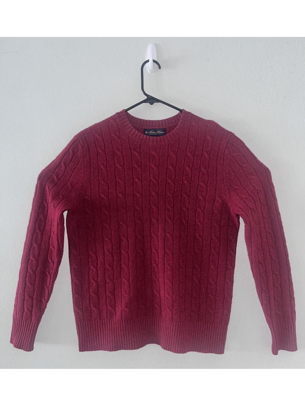 Brooks Brothers Mens Sz. Small Dark Red 100% Lambswool Cable Knit Sweater